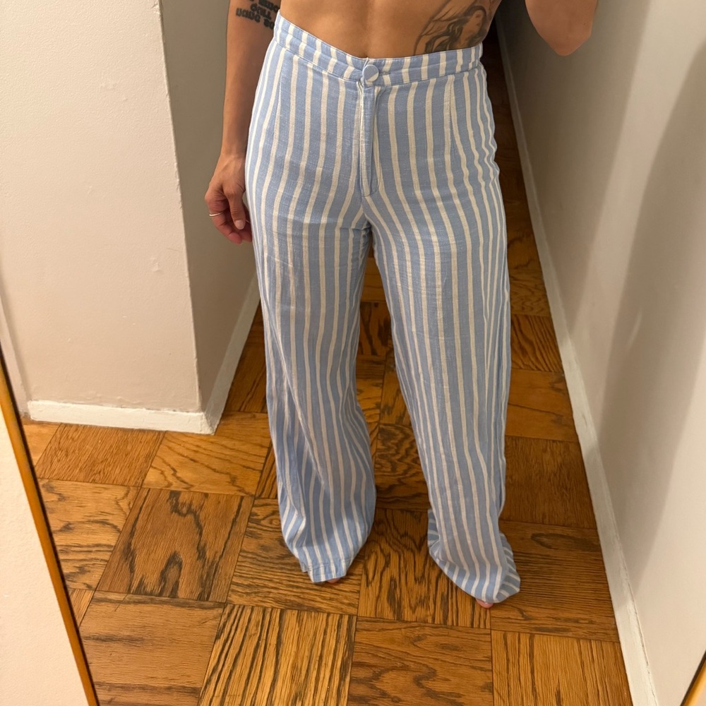 Reformation Blue and White Striped Wide Leg Pants